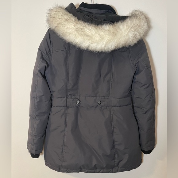 HFX Halifax Traders Gray Parka Puffer Coat with Faux Fur Removable Hood Size S - Picture 8 of 14